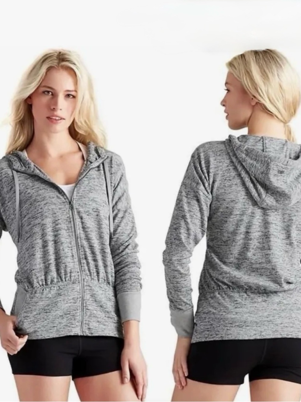 ATHLETA Full Zip Jacket Hooded Pockets, Heathered Gray